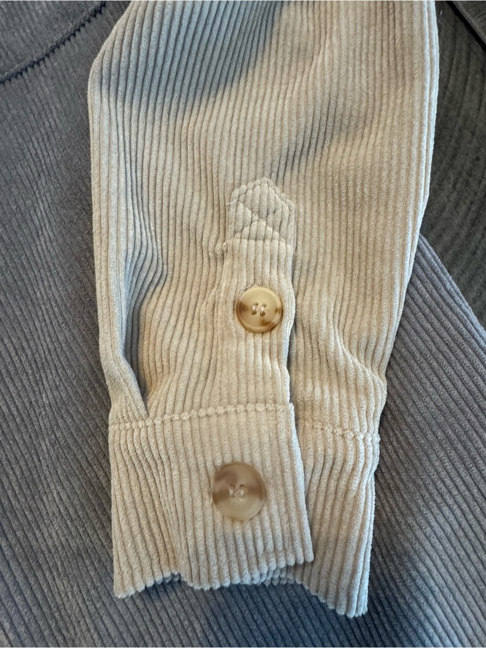 Two-Tone Corduroy Button-Up Shacket in Light Purple, Beige & Gray - Picture 2 of 5